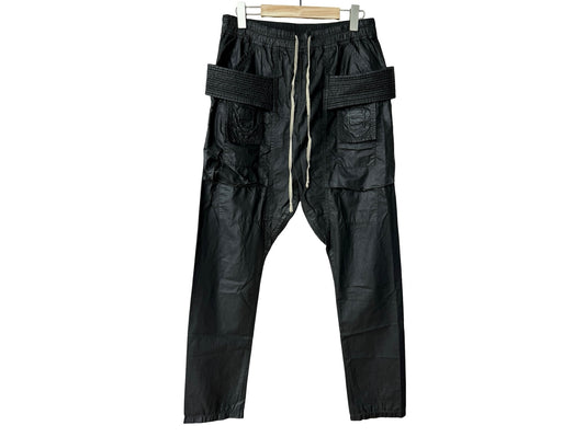 Rick Owens DRKSHDW Black Waxed Creatch Cargo Drawstring Pant SS15