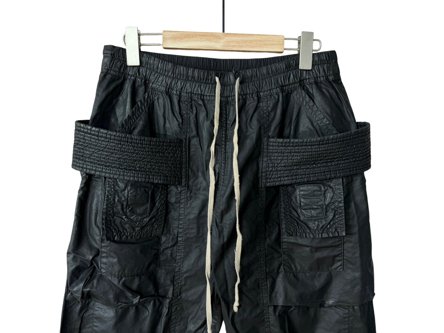Rick Owens DRKSHDW Black Waxed Creatch Cargo Drawstring Pant SS15